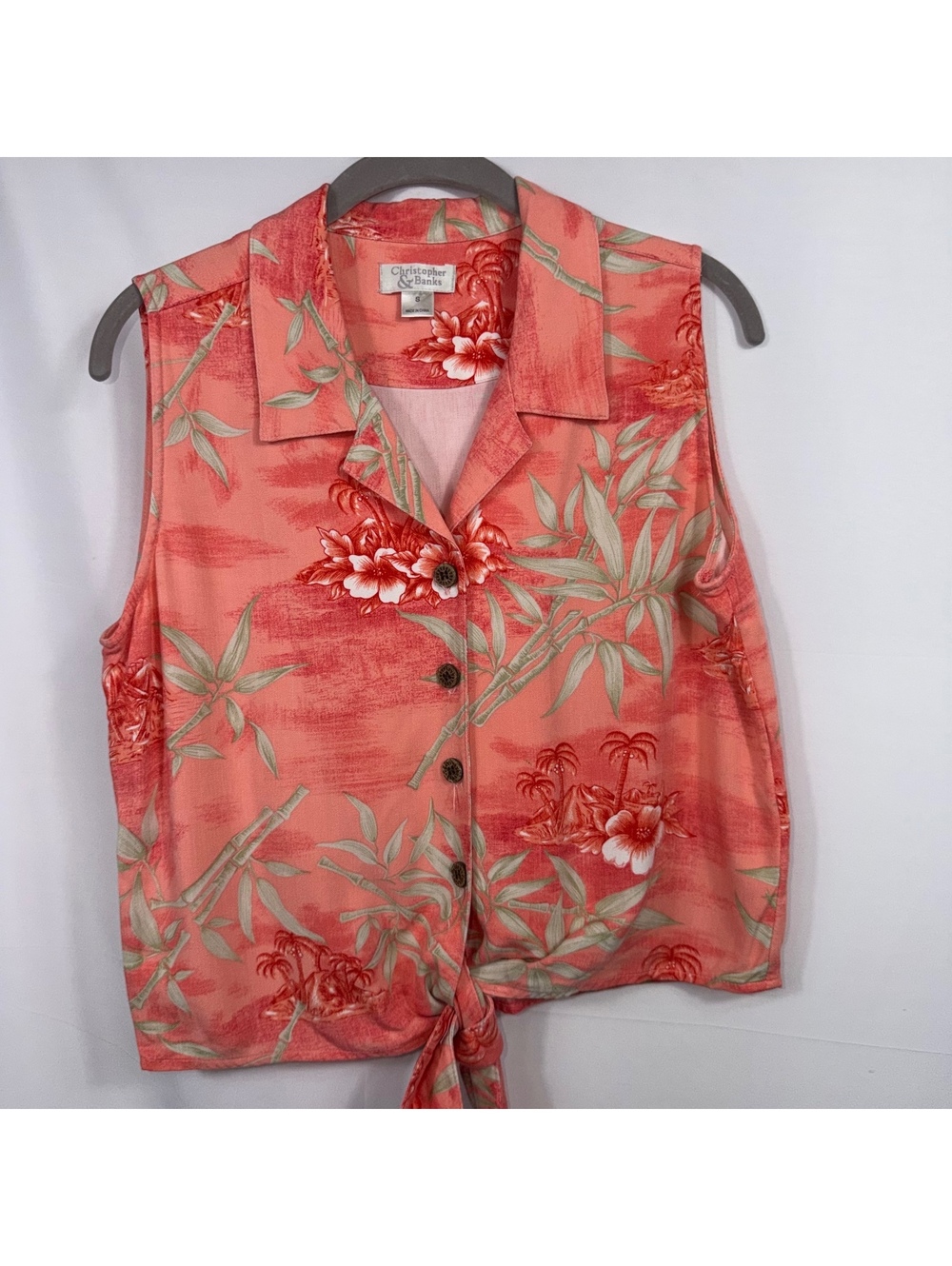 Christopher & Banks S Coral Tropical Tie Front Top